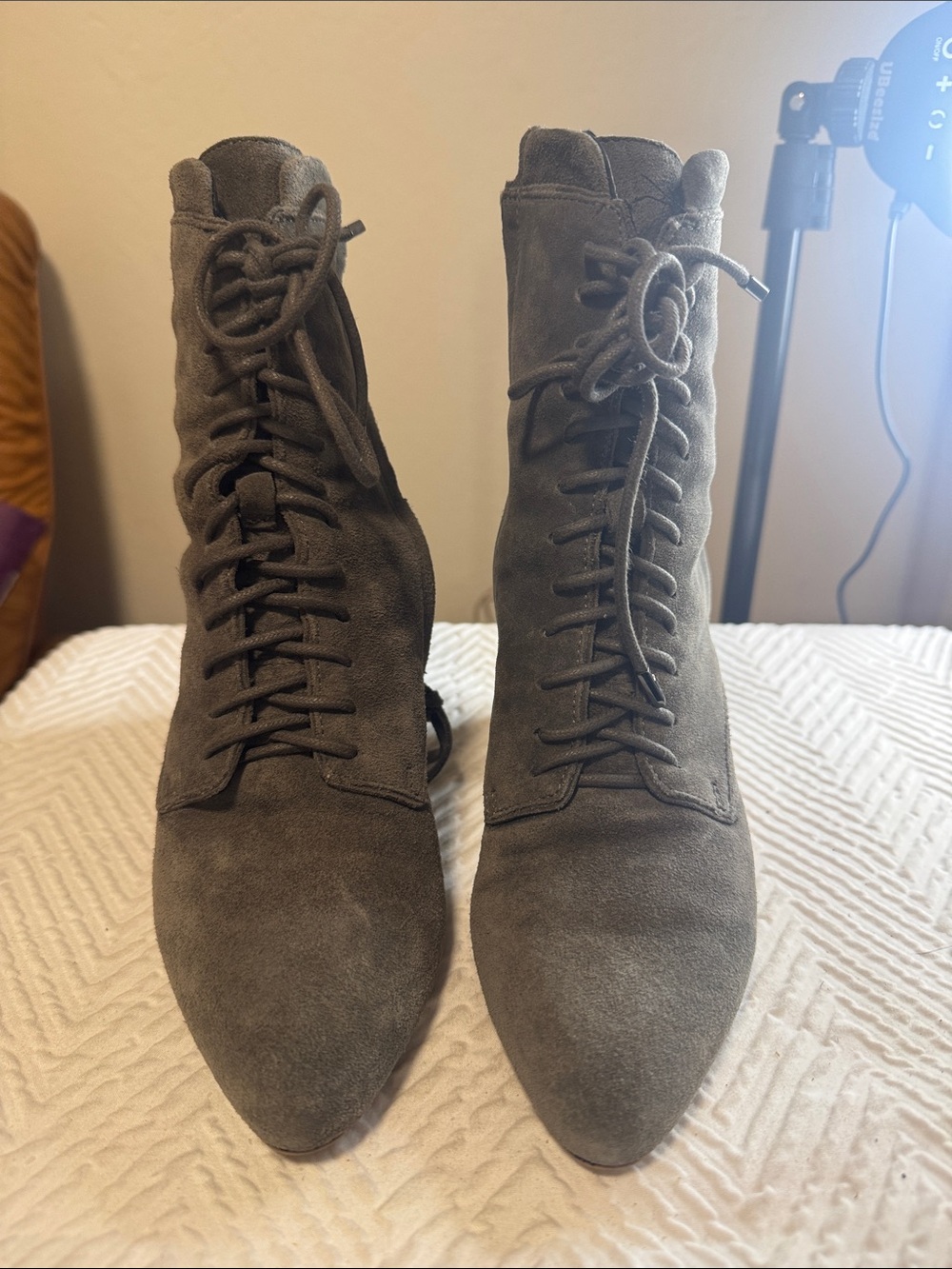 Rebecca Minkoff Olive Gray Suede Lace-Up Ankle Boots